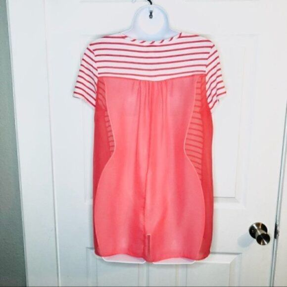 Charming Charlie Stripe Sheer Back T-shirt Coral M - Picture 5 of 11